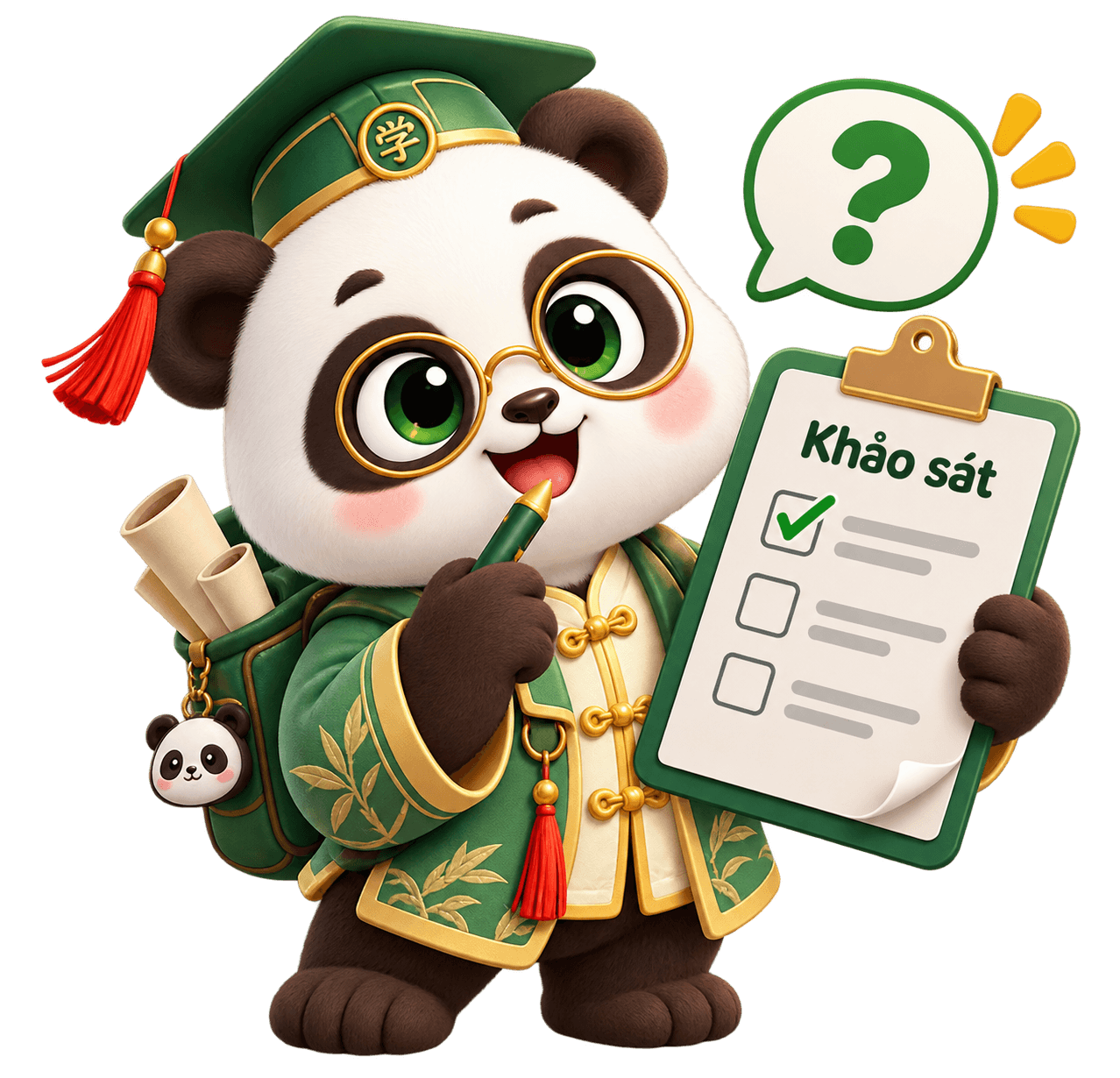 Panda cầm bảng khảo sát